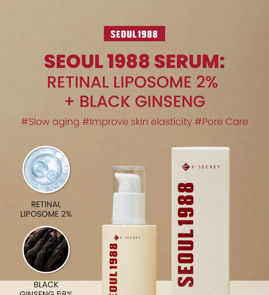 سيروم KSECRET SEOUL 1988: ليبوسوم الشبكية 2% + الجينسنغ الأسود - سيروم مضاد للشيخوخة ومُشرق