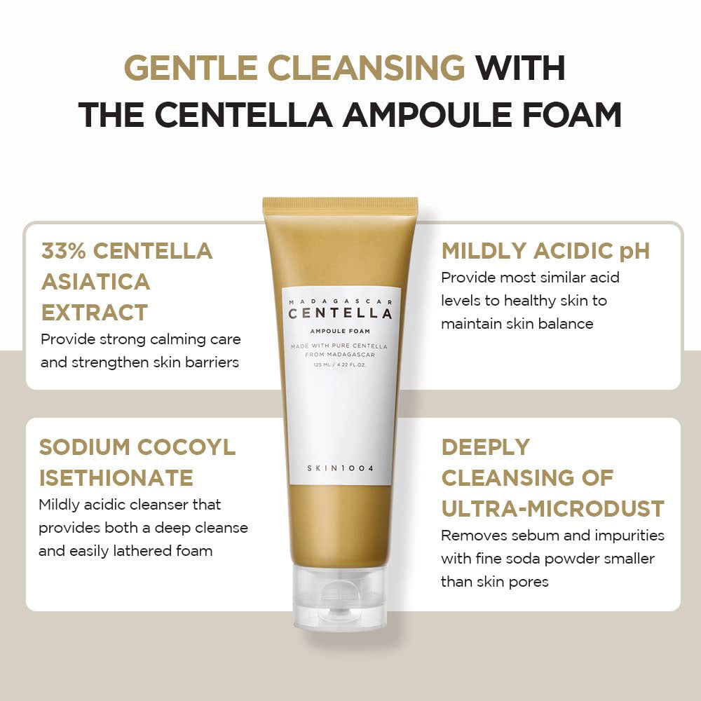SKIN1004 Madagascar Centella Ampoule Foam 125ml – Nettoyant Doux au pH Équilibré pour Peau Apaisée