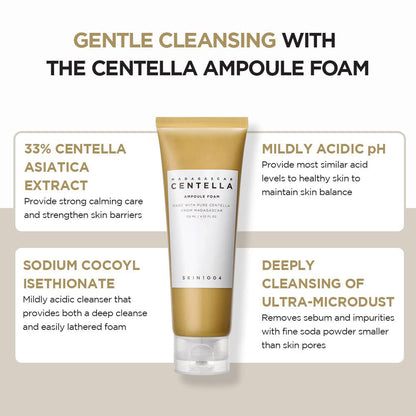 SKIN1004 Madagascar Centella Ampoule Foam 125ml – Nettoyant Doux au pH Équilibré pour Peau Apaisée