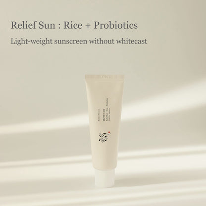Beauty of Joseon Relief Sun : Rice + Probiotics SPF50+ PA++++ – Crème Solaire Hydratante & Apaisante